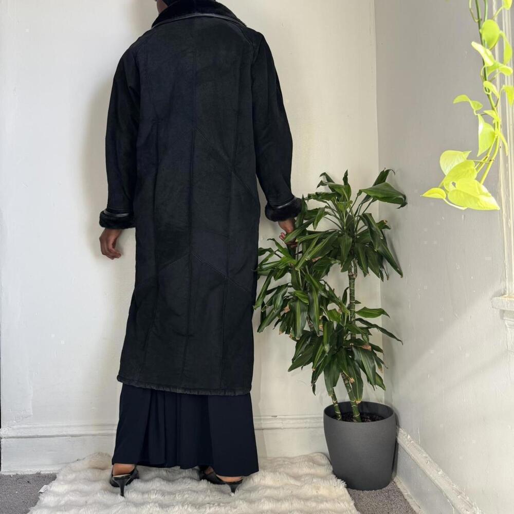 Vintage Synergy buttery soft genuine leather faux-fur Penny Lane maxi coat - M - Picture 6 of 8
